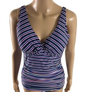 Nip Tuck Swim Tankini Top Multi-Fit Cup Striped Size 8